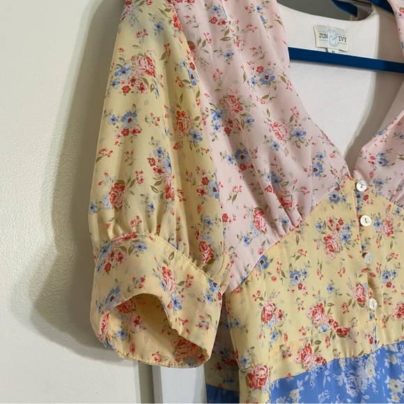 Jun & Ivy Patchwork Flower Silky Dress - Picture 5 of 16